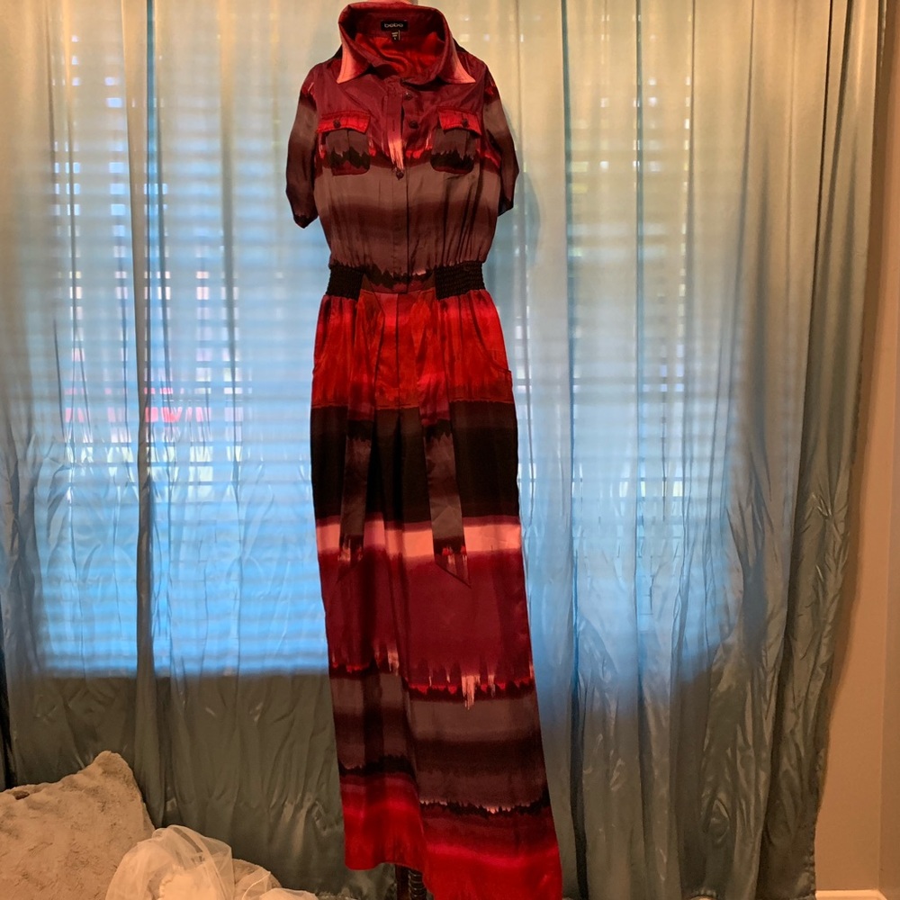 BEBE 100% silk tie die jumpsuit